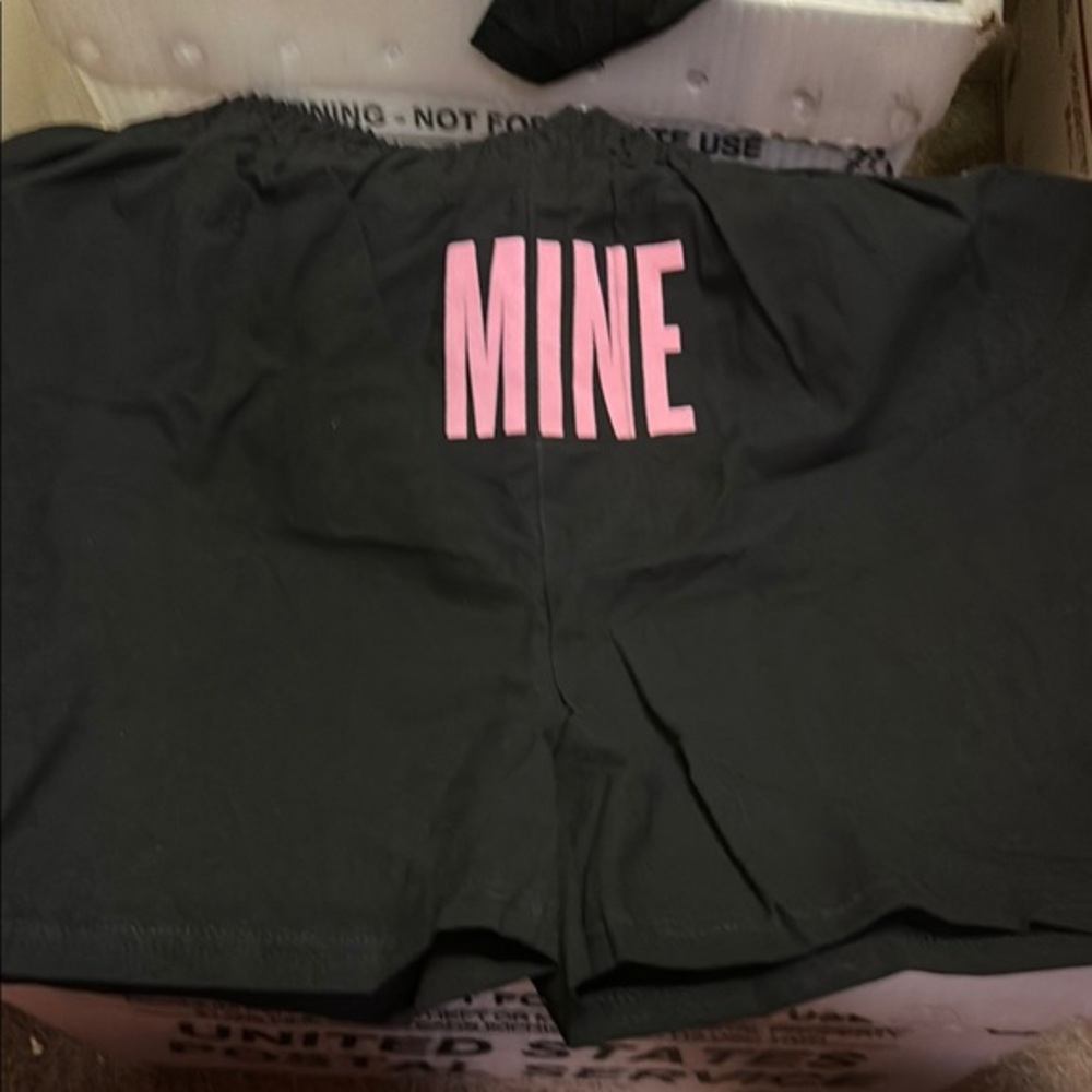 Pink and Black Pajama Shorts with Bold 'MINE' Print